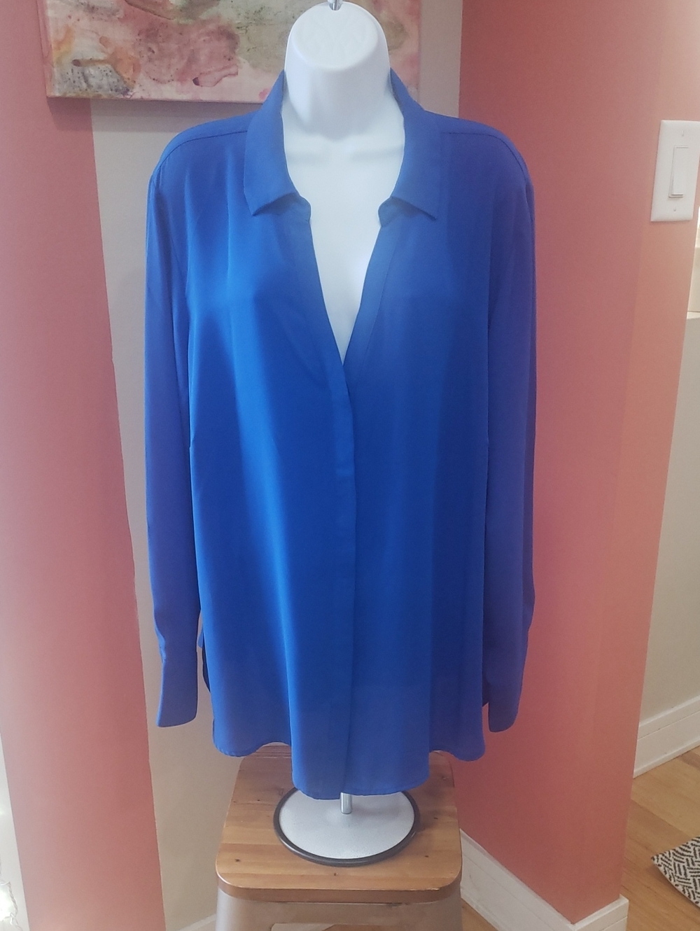 Worthington Royal Blue Long-Sleeve Collared Button-Down Blouse, 3X
